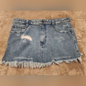 Free People Micro Mini Distressed Denim Mini Skirt Size 4